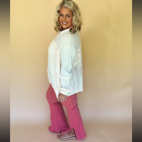 New Fantastic Fawn Thermal Cotton Gauze Balloon Sleeve Top Size Large Oversized - Picture 4 of 8